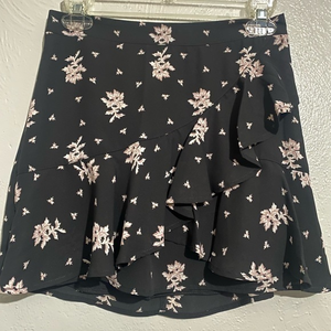 Express Ruffled Black and Pink Floral‎ Skirt